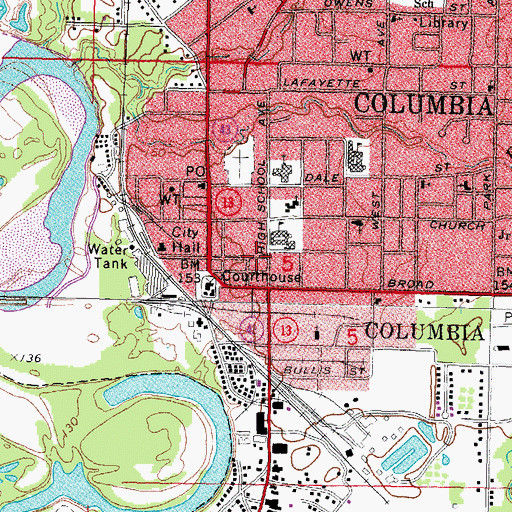 Topographic Map of Mississippi Department Corrections, MS