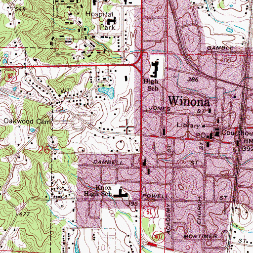 Topographic Map of Winona Police Department, MS