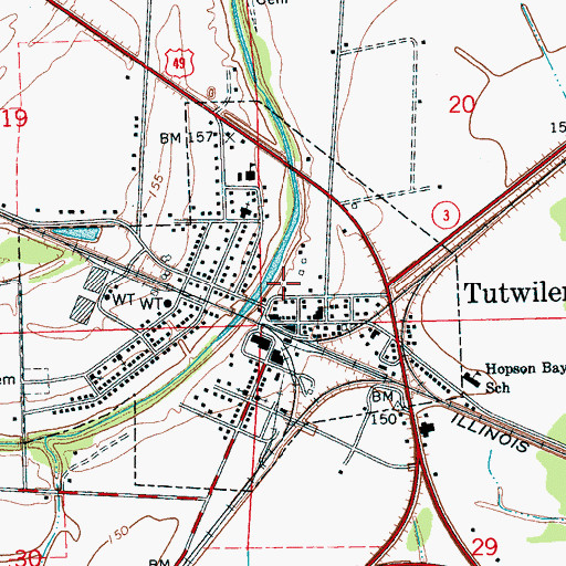 Topographic Map of Tutwiler Police Department, MS