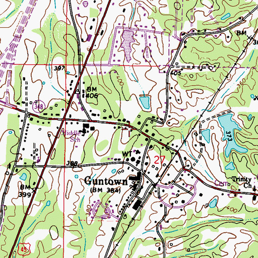 Topographic Map of Guntown Police Department, MS