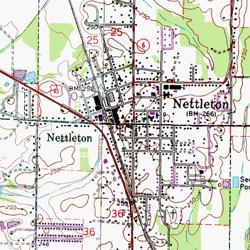 Topographic Map of Nettleton Police Department, MS