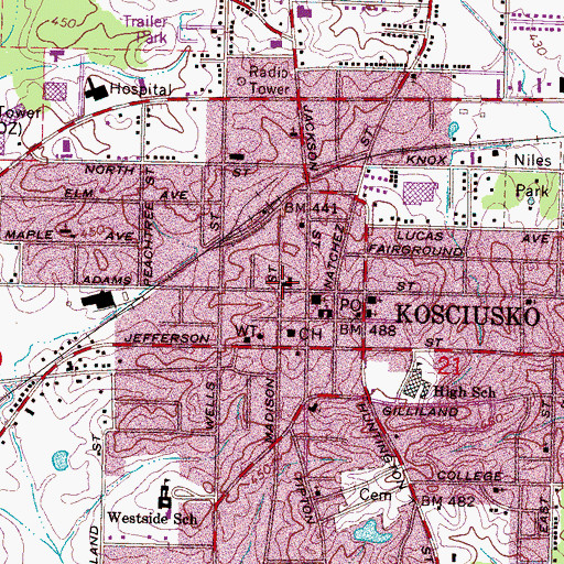 Topographic Map of Attala County Sheriff's Office, MS