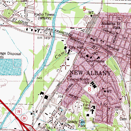 Topographic Map of Union County Sheriff's Office, MS