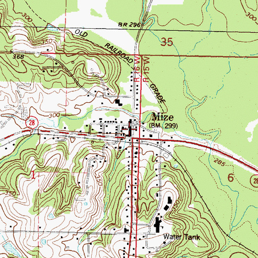 Topographic Map of Mize City Police Department, MS