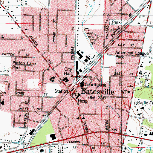 Topographic Map of Batesville Police Department, MS