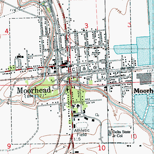 Topographic Map of Moorhead Police Department, MS