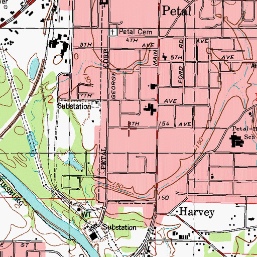 Topographic Map of Petal Police Department, MS