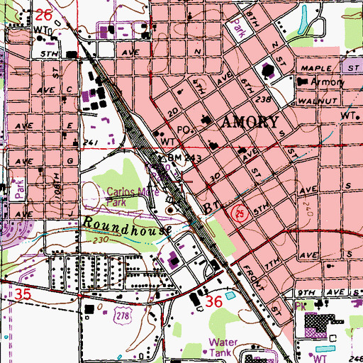 Topographic Map of Amory Police Department, MS