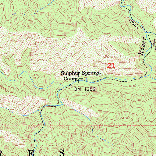Topographic Map of Sulpher Springs Camp, CA