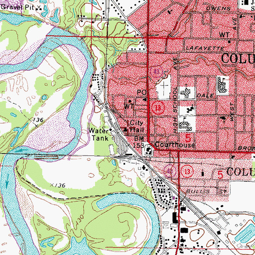Topographic Map of Columbia Police Department, MS
