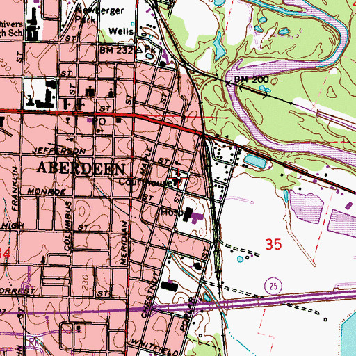Topographic Map of Monroe County Sheriff's Office, MS
