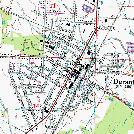Topographic Map of Durant Police Department, MS