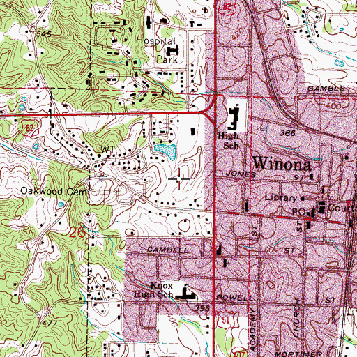 Topographic Map of Montgomery County Sheriff's Office, MS