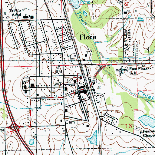 Topographic Map of Flora City Police Department, MS