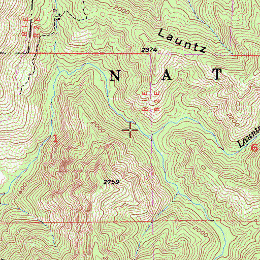 Topographic Map of Launtz Creek Campground, CA