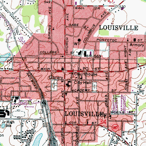 Topographic Map of Winston County Sheriff's Office, MS