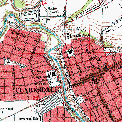 Topographic Map of Clarksdale Police Department, MS