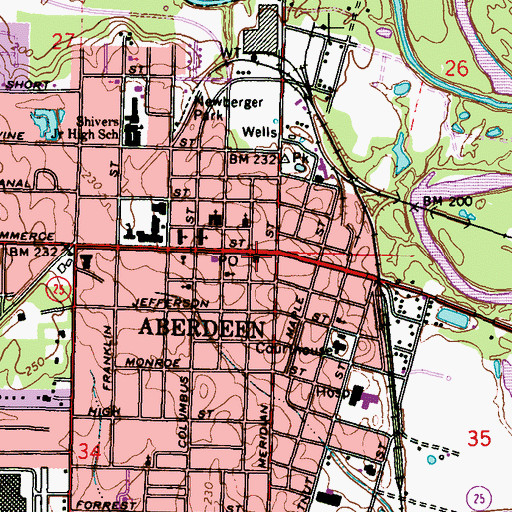 Topographic Map of Aberdeen Police Department, MS