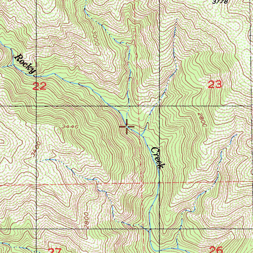 Topographic Map of Rocky Creek Campground, CA