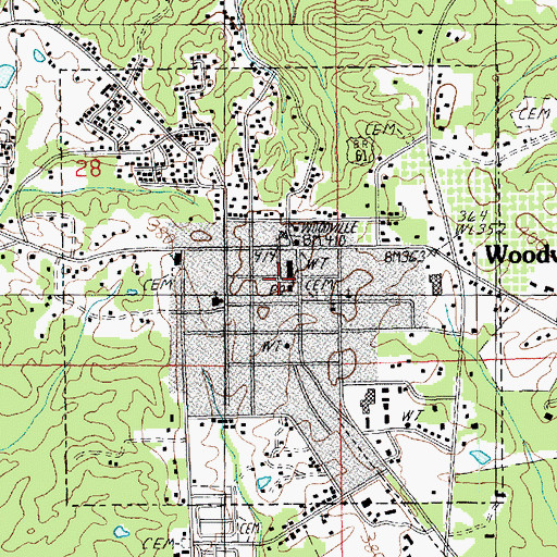 Topographic Map of Woodville Police Department, MS