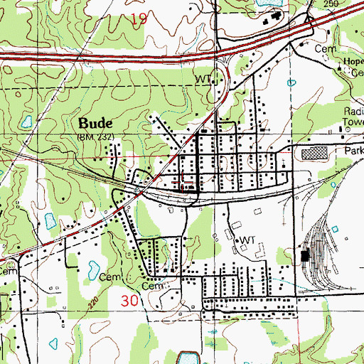 Topographic Map of Bude Police Department, MS