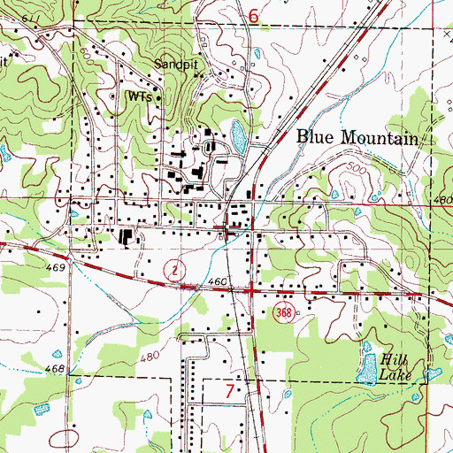 Topographic Map of Blue Mountain Police Department, MS