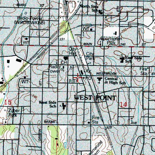 Topographic Map of West Point Police Department, MS
