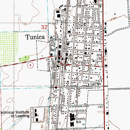 Topographic Map of Tunica Police Department, MS