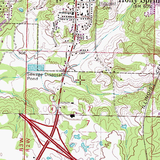 Topographic Map of Holly Springs Police Department, MS