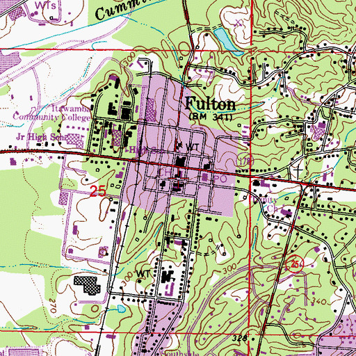 Topographic Map of Fulton Police Department, MS