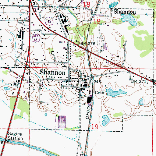 Topographic Map of Shannon Police Department, MS
