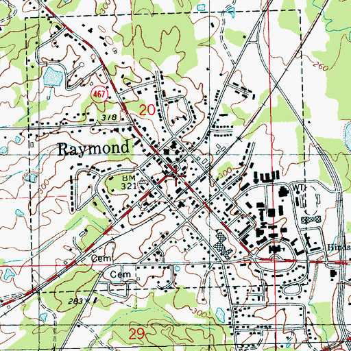 Topographic Map of Raymond Police Department, MS