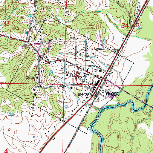 Topographic Map of West Police Department, MS