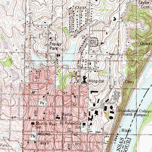 Topographic Map of Atchison County Emergency Medical Services, KS
