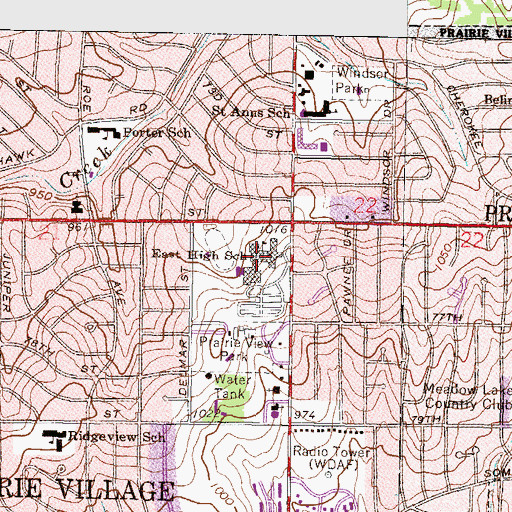 Topographic Map of Shawnee Mission East High School Police Department, KS