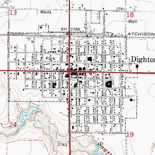 Topographic Map of Dighton City Police Department, KS