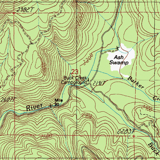 Topographic Map of Buck Creek Campground, OR