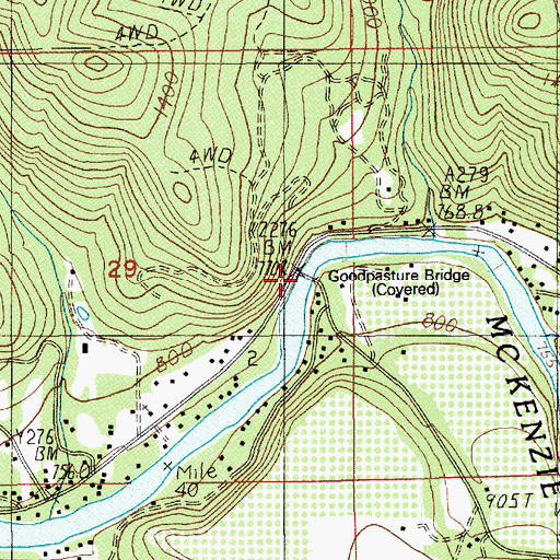 Topographic Map of Goodpasture Bridge, OR