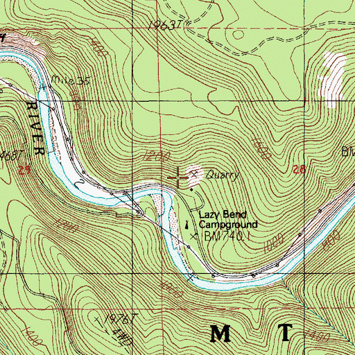 Topographic Map of Lazy Bend Quarry, OR