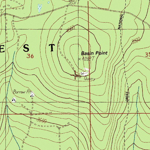 Topographic Map of Basin Point Quarry, OR