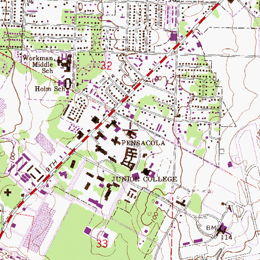 Topographic Map of Pensacola State College Police Department - Pensacola Campus, FL