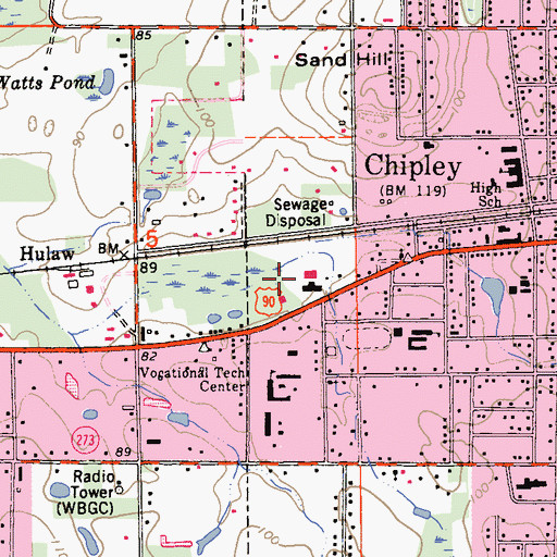 Topographic Map of Chipley Police Department, FL
