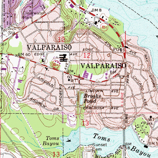 Topographic Map of Valparaiso Police Department, FL