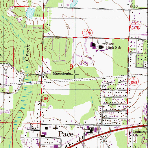Topographic Map of Santa Rosa County Sheriff's Office - District 3 Pace, FL