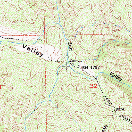 Topographic Map of Lost Valley Camp, CA