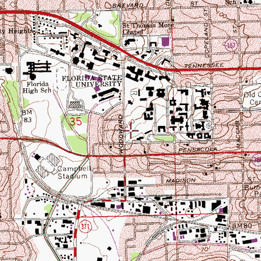 Topographic Map of Florida State University Police Department, FL