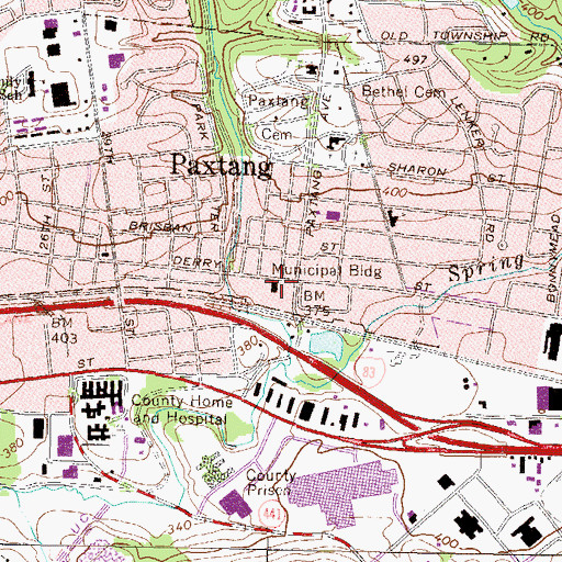 Topographic Map of Paxtang Borough Police Department, PA