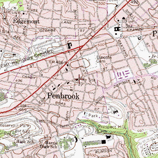 Topographic Map of Penbrook Police Department, PA