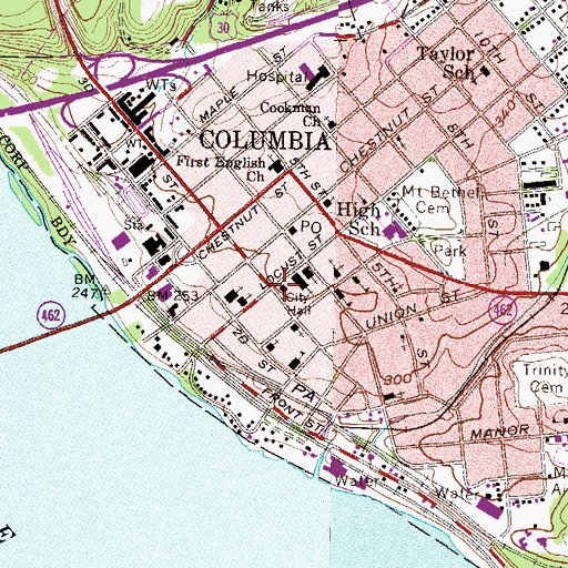 Topographic Map of Columbia Borough Police Department, PA