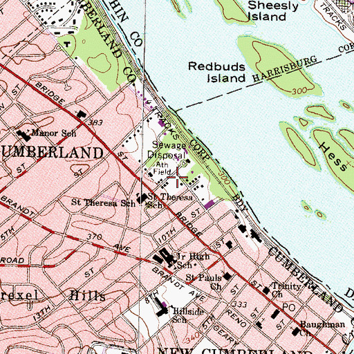 Topographic Map of New Cumberland Police Department, PA